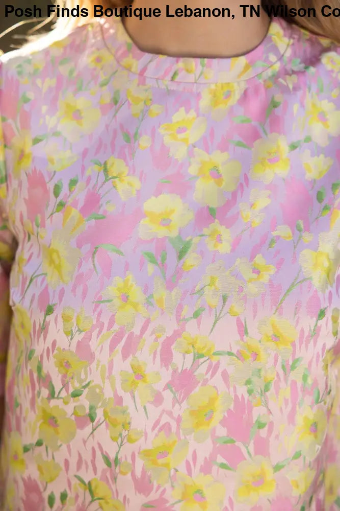Wavy Trim Detailed Floral Jacquard Top: Pink - Posh Finds