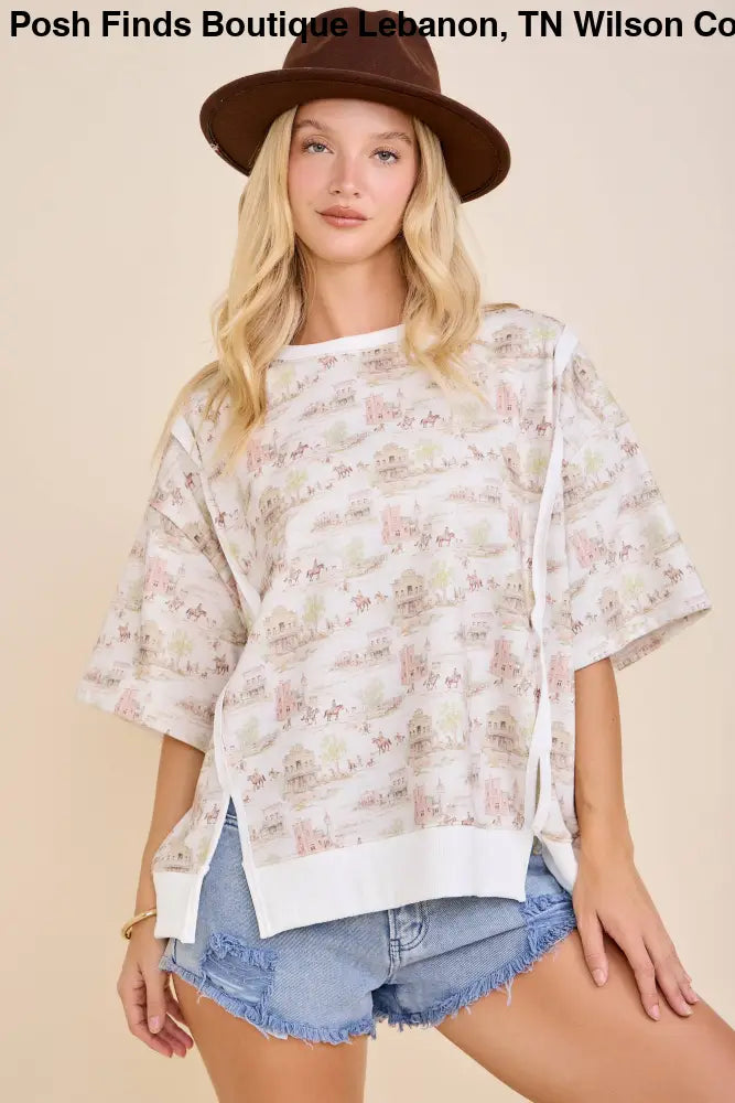 Western Scenic Print Relaxed Fit Top - Posh Finds