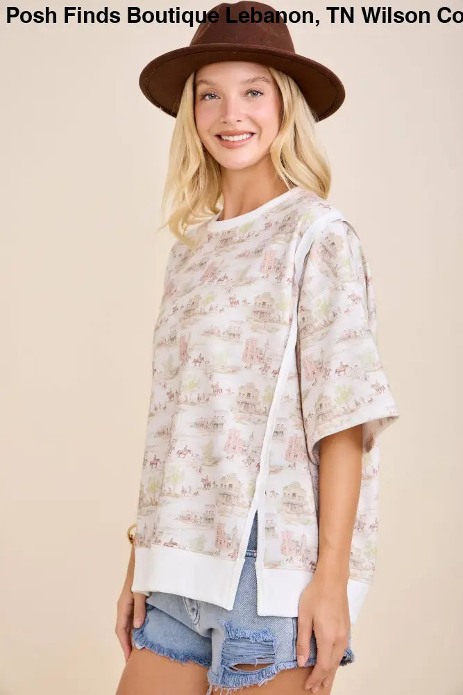Western Scenic Print Relaxed Fit Top - Posh Finds