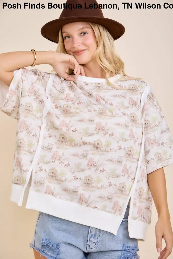 Western Scenic Print Relaxed Fit Top - Posh Finds