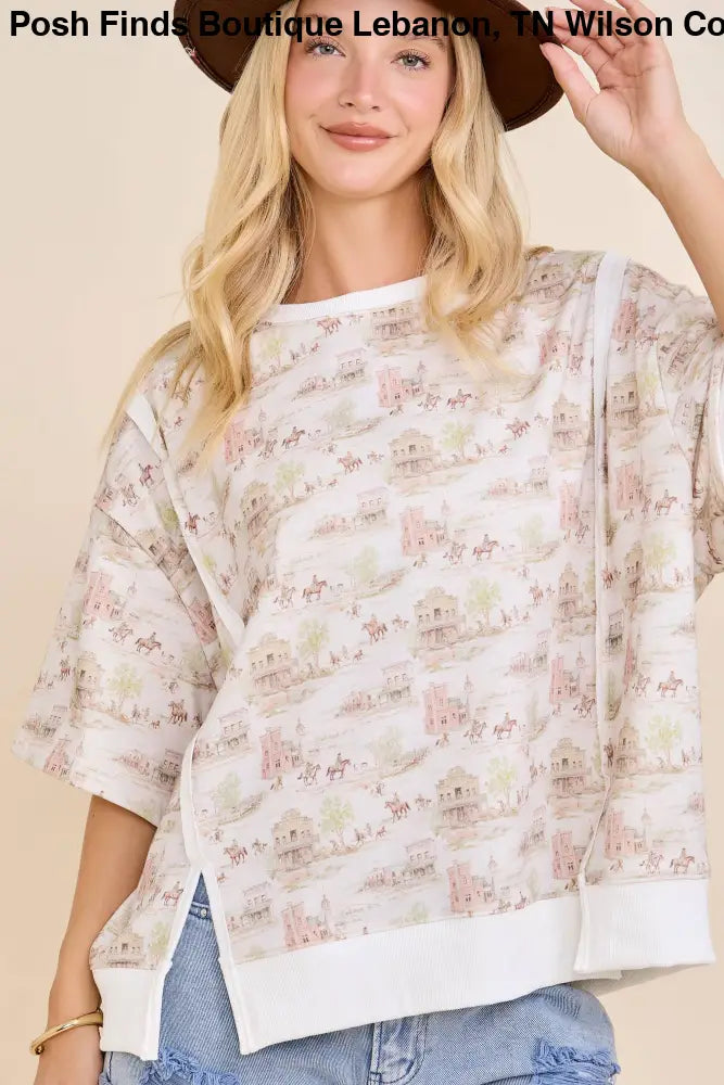 Western Scenic Print Relaxed Fit Top - Posh Finds