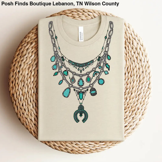 Western Turquoise Graphic T-shirt Top in White - Posh Finds