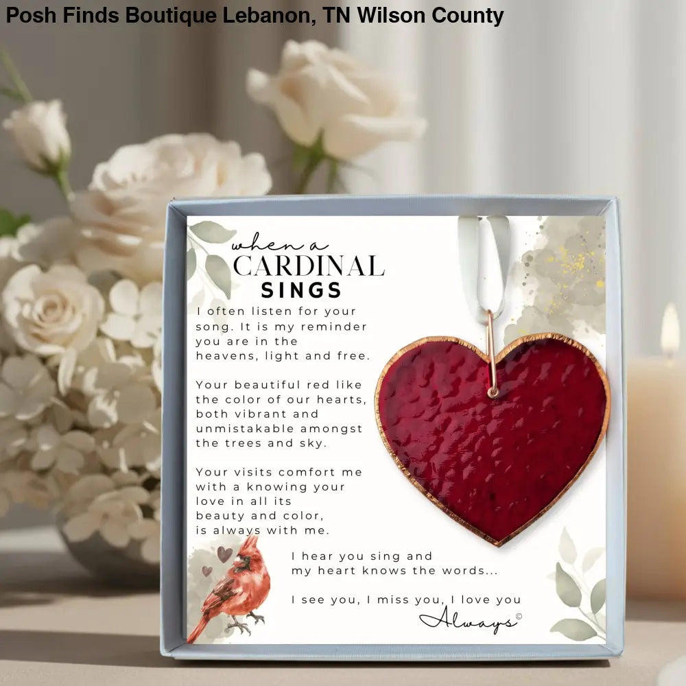 When A Cardinal Sings Memorial Stained Red Glass Heart - Gifts