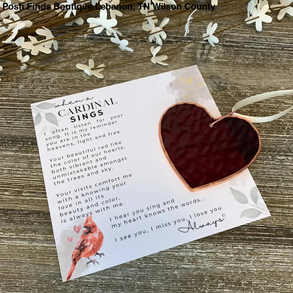When A Cardinal Sings Memorial Stained Red Glass Heart - Gifts