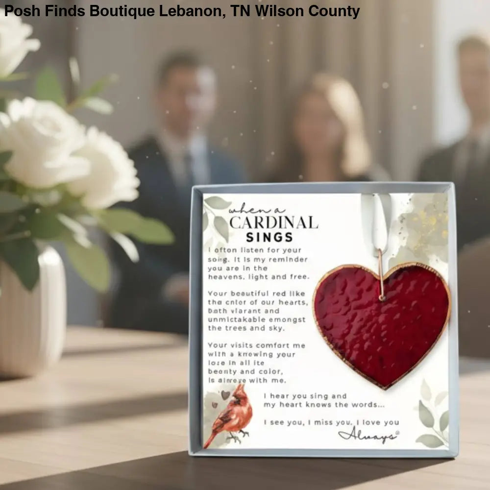 When A Cardinal Sings Memorial Stained Red Glass Heart - Gifts